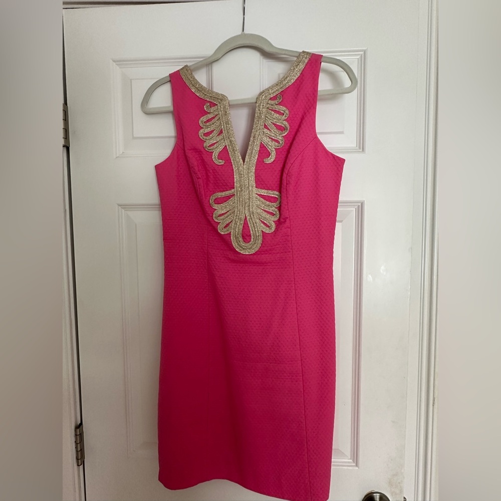 Lilly Pulitzer Pink Mini Dress with Gold Detailing